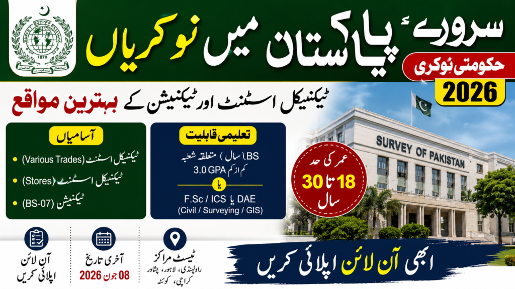 Survey of Pakistan Jobs 2026 – Apply Online for Technical Assistant & Technician Posts
